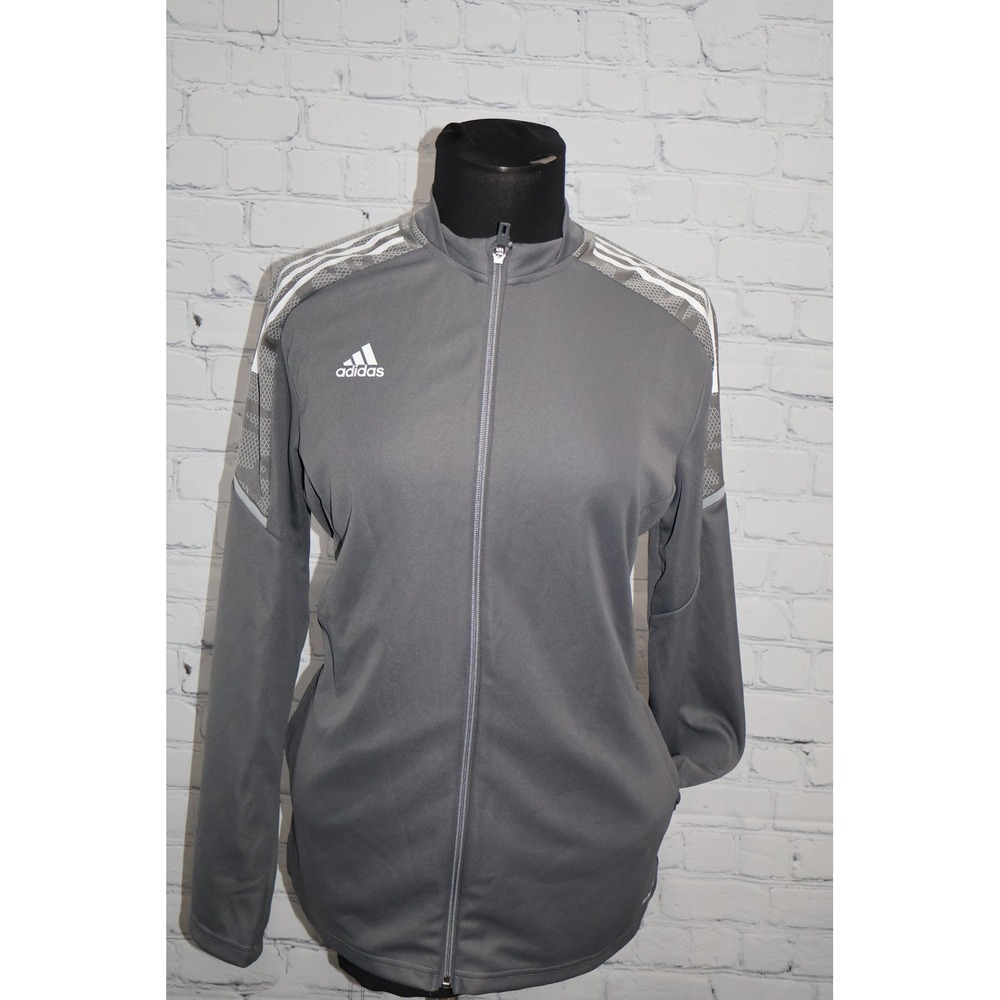 Adidas Track Jacket Women XL Gray Primeblue Aeroready ZIP 3-Stripe GP1899 NEW